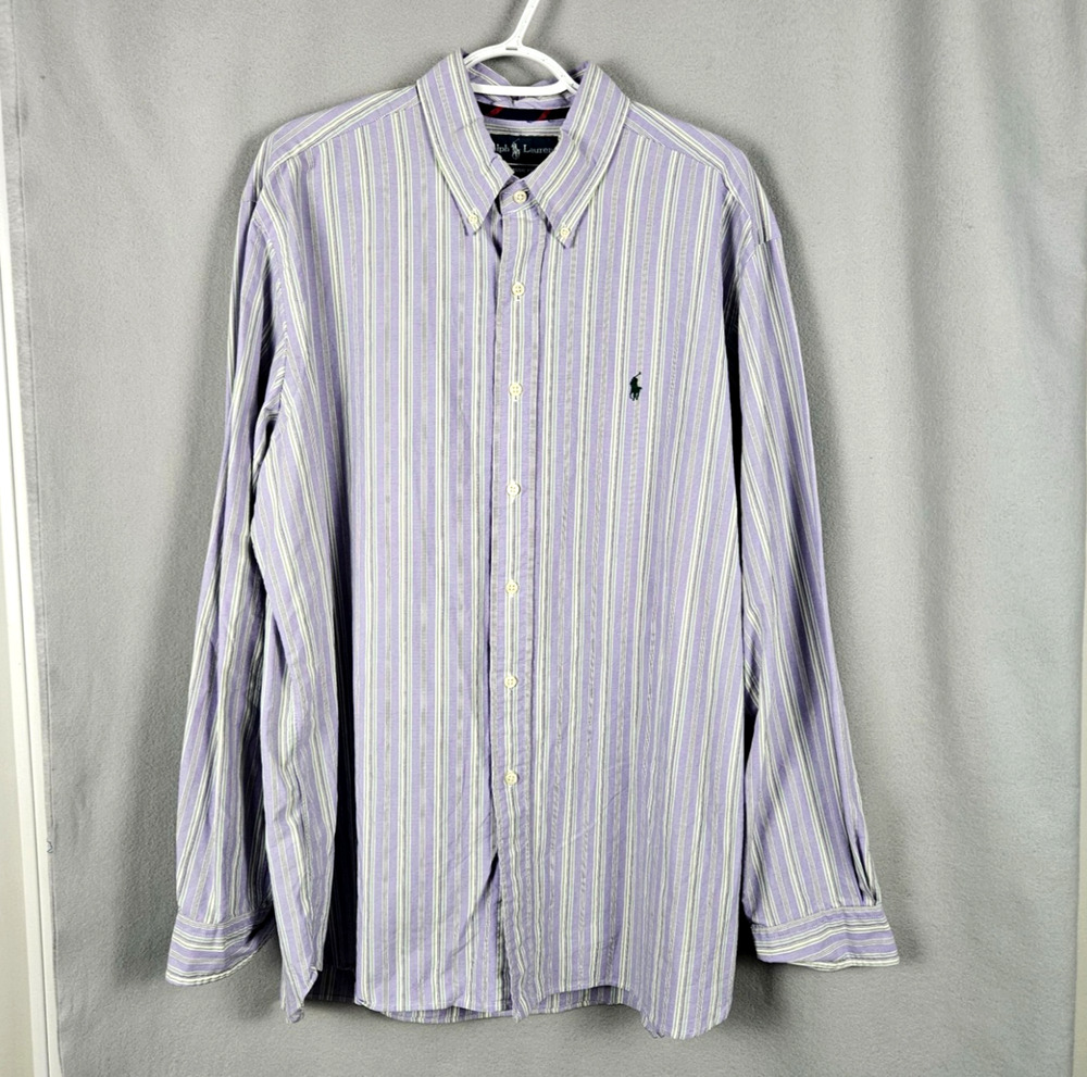 Ralph Lauren Mens Purple Striped Dress Shirt Size XL Pony Classic Fit Button